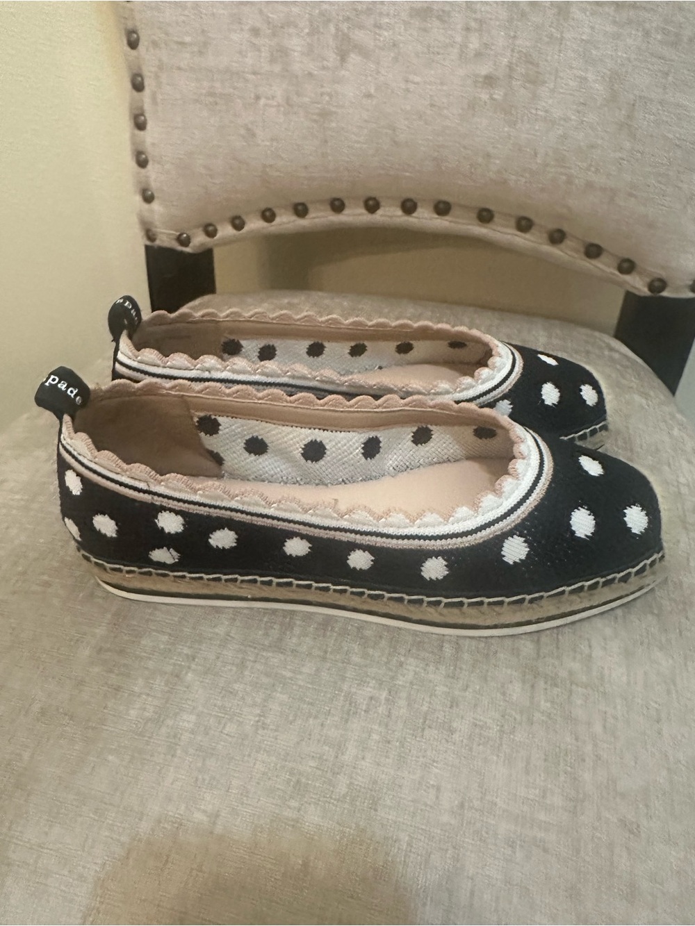 Kate Spade Black & White Polka Dot Espadrille Flats, size 5,5